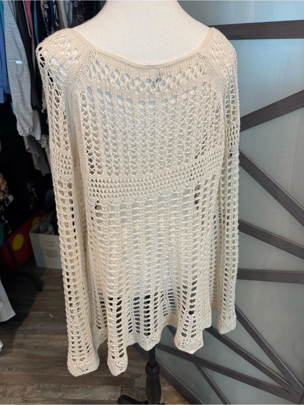 Free People Caught Up Crochet Open-Knit Long Sleeve Top